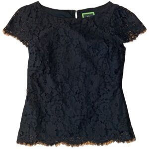 C. Wonder Black Lace Blouse / Top w/ Short Scalloped Sleeves + Hemline Size 2